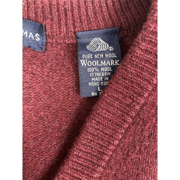 GRANT THOMAS WOOLMARK  100% PURE WOOL MAROON V-NECK SWEATER SIZE L - Picture 3 of 7